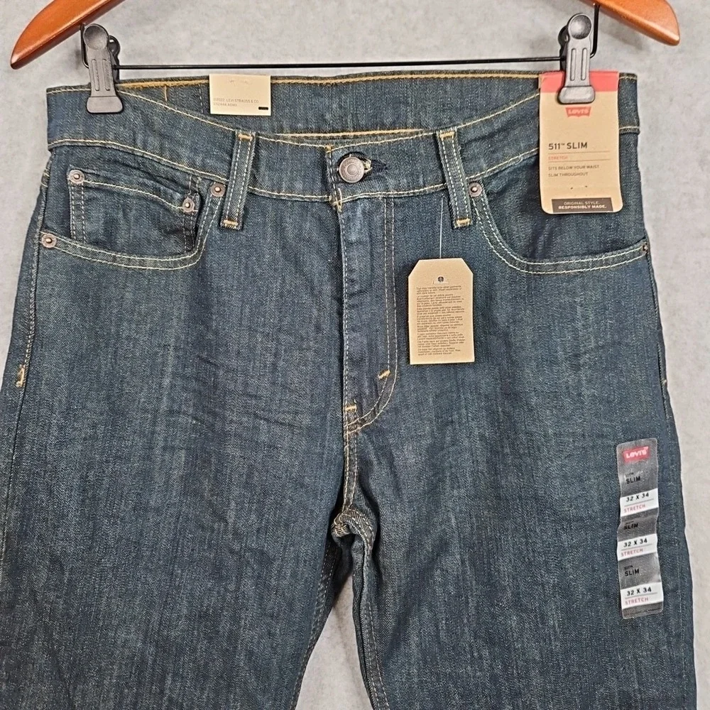 Levi's Men's 511 Slim Fit Stretch‎ Jeans Dark Blue 32W x 34L 45110408 New